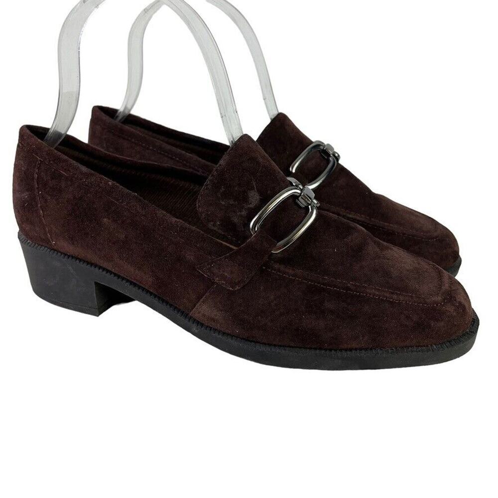 Cobbie Cuddlers Womens Brown Suede Slip On Leather Loafers Block Heel Shoes 7.5W